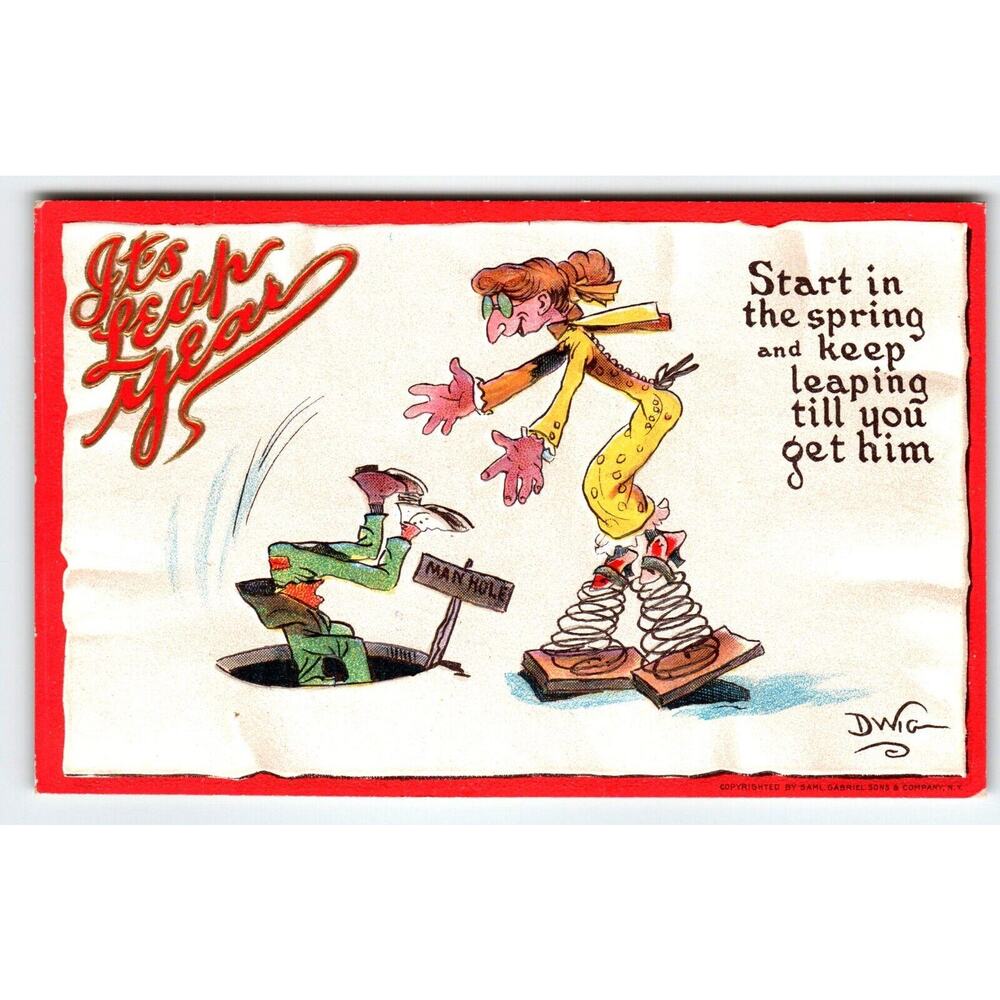 It's Leap New Year Postcard Dwig Women On Spring Boards 1910s Gabriel 401 Humor